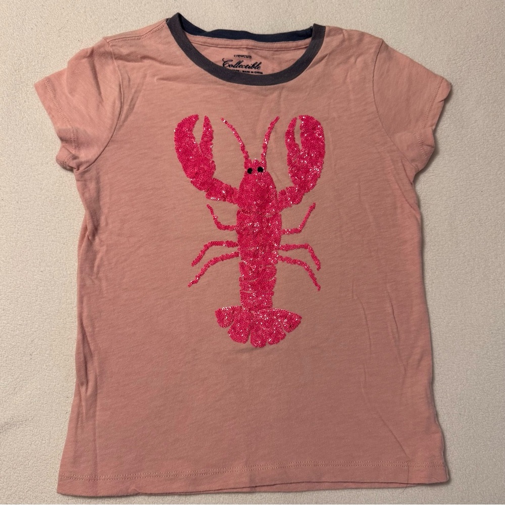 Crewcuts Pink/Blush Sequin Lobster Shirt Girls Sz 8